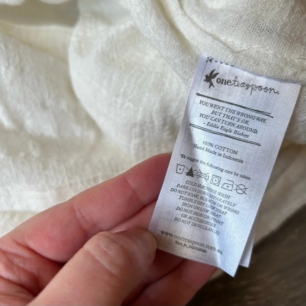 Free People One Teaspoon Button Down Shirt Crinkle Gauze Poplin Cotton White - Picture 13 of 16
